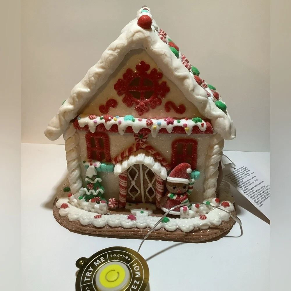 Peppermint Square 8” LED Light Up Gingerbread House New